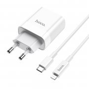 Сетевое зарядное устройство Hoco C80A USB/Type-C с кабелем для Apple (Lightning - Type-C) (белое) — 3