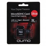 Карта памяти MicroSD 16GB Class 10 Qumo+SD адаптер UHS-1