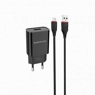 Сетевое зарядное устройство Borofone BA20A Sharp USB с кабелем micro-USB (черное) &mdash; 5
